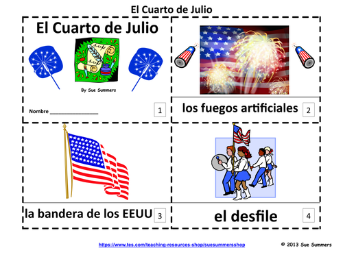 Spanish 4th of July El Cuarto de Julio 2 Booklets and Presentation