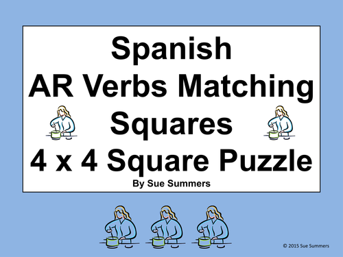 Spanish Ar Verbs Conjugated 4 X 4 Matching Squares Puzzle Teaching Resources