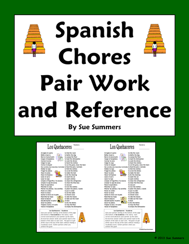 Spanish Chores Vocabulary Pair Work and Reference / Quehaceres