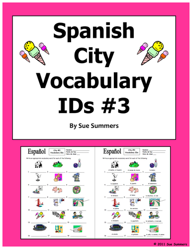 Spanish City 18 Vocabulary IDs Worksheet #3 - La Ciudad