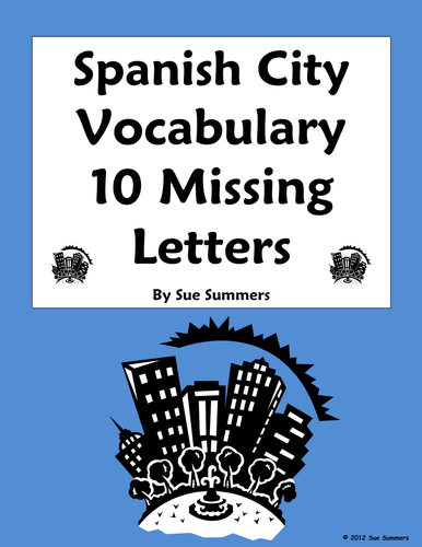 Spanish City Vocabulary Missing Letter Worksheet