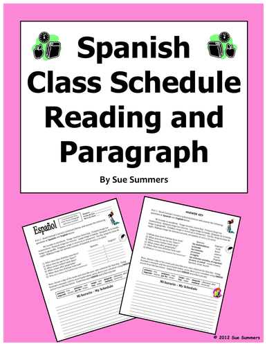 Spanish Class Schedule Paragraph with Order Words, Student Schedule