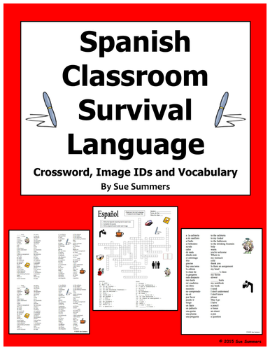 Spanish Classroom Survival Crossword Puzzle, Vocabulary and Image IDs