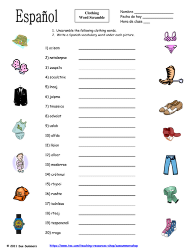 Spanish Clothing Word Scramble and Picture IDs - La Ropa