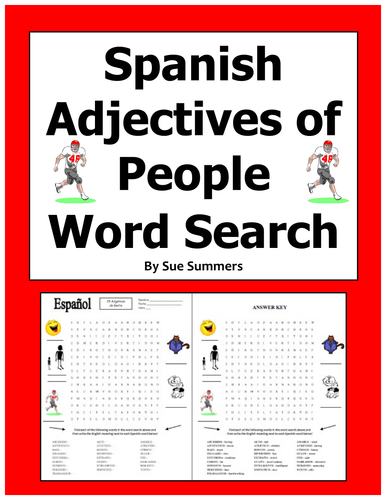 Spanish Descriptive Adjectives of People Word Search Worksheet