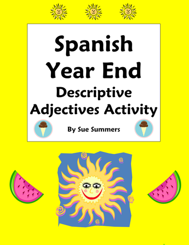 Spanish Descriptive Adjectives Year End Activity and Reference