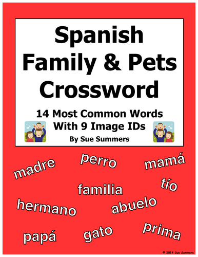 Spanish Family 14 Word Crossword and 9 Picture IDs - La Familia