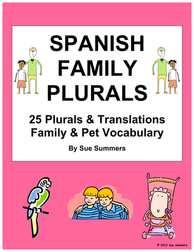 Spanish Family and Plurals - 25 Vocabulary Translations Worksheet