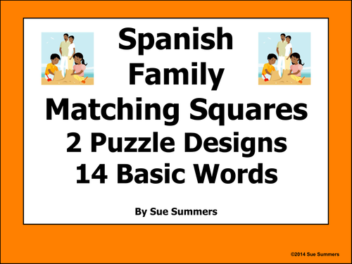 Spanish Family Matching Squares 2 Puzzles - 9 Square Basic Words