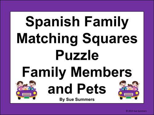 Spanish Family Matching Squares Puzzle - Family and Pets - Familia