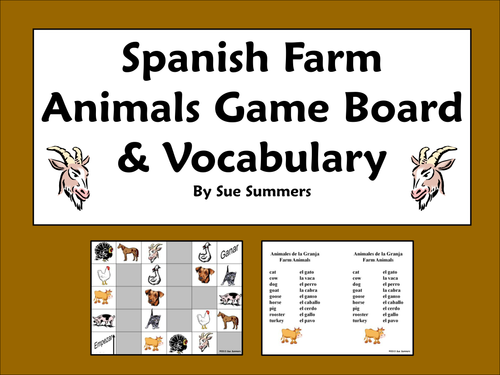 Spanish Farm Animals Board Game and Vocabulary