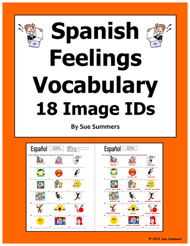 Spanish Feelings Vocabulary 18 Image IDs