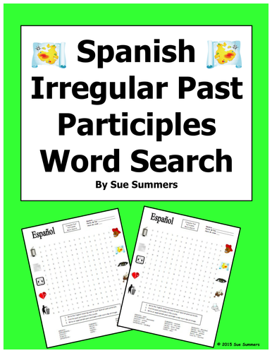 Spanish Past Participle Irregulars Word Search Puzzle and Image IDs