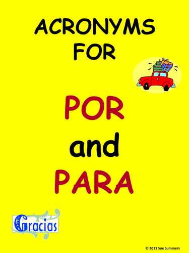 Spanish Prepositions Por & Para Acronym Signs