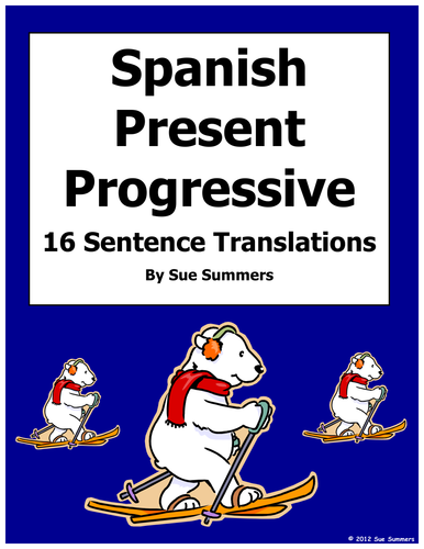 Spanish Present Progressive Verbs 16 Translations Worksheet
