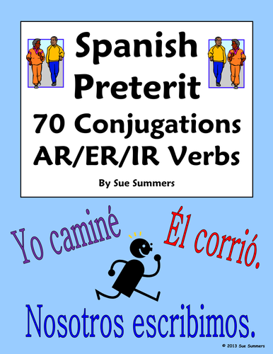 Spanish Preterit 70 AR/ER/IR Regular Verb Conjugations Worksheet