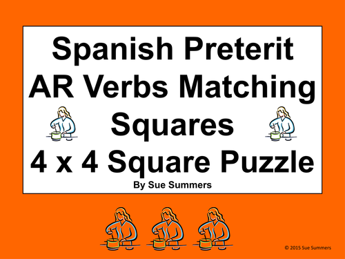 Spanish Preterit AR Verbs 4 x 4 Matching Squares Puzzle