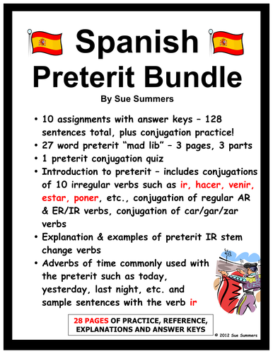 Spanish Preterit Bundle 28 Pages of Practice, Reference and Explanations