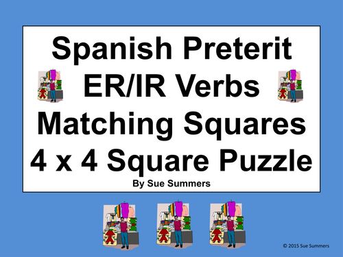 Spanish Preterit ER/IR Verbs Conjugated 4 x 4 Matching Squares Puzzle