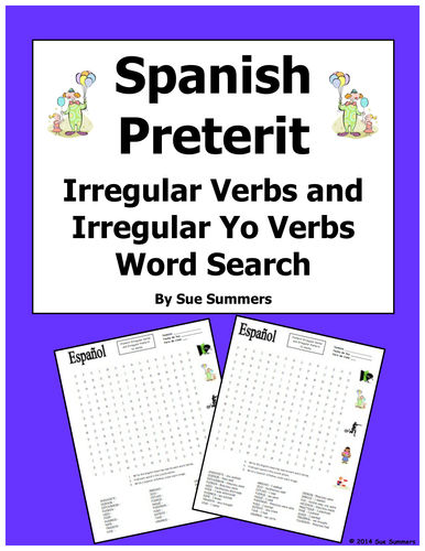 Spanish Preterit Irregulars Word Search Puzzle and Image IDs