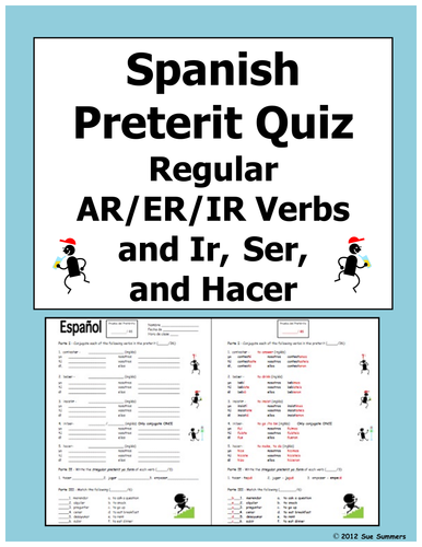 Spanish Preterit Verb Conjugation Quiz Or Worksheet Teaching Resources