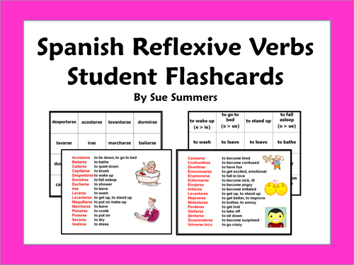 Spanish Reflexives Verbs Student Flash Cards / Memory Cards Set of 32
