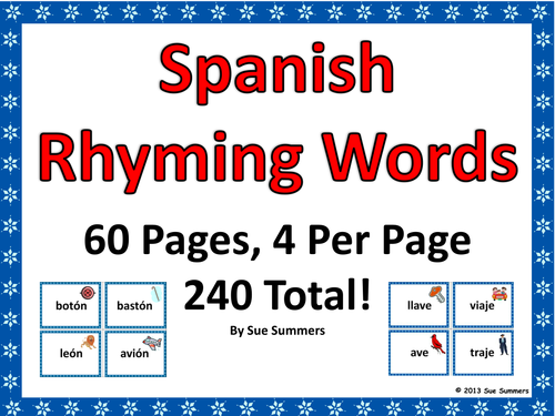 Spanish Rhyming Words 240 Cards - Tarjetas de Rimas en Espanol