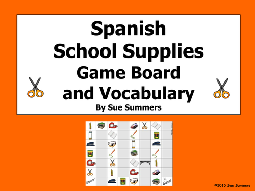 Spanish School Supplies / Class Objects Board Game and Vocabulary