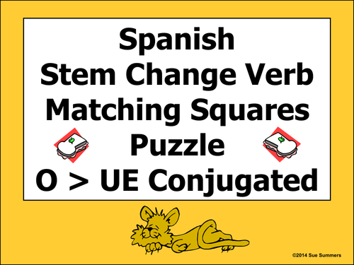 Spanish Stem Change Conjugated Verbs Matching Squares - O TO UE