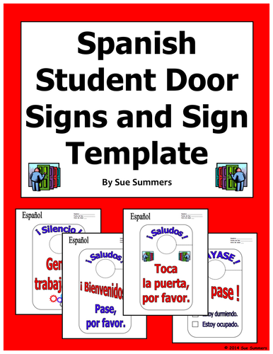Spanish Student Door Signs in 6 Designs and Sign Template