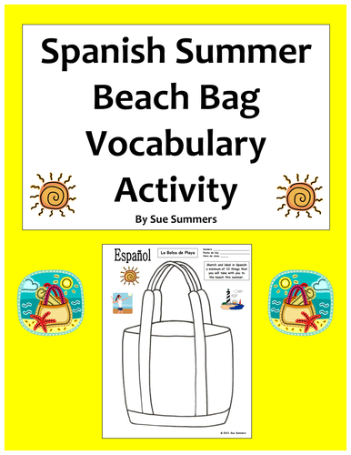 Spanish Summer Beach Bag Sketch and Label Vocabulary Activity