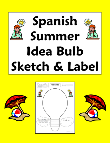 Spanish Summer Idea Bulb Sketch and Label Vocabulary Activity