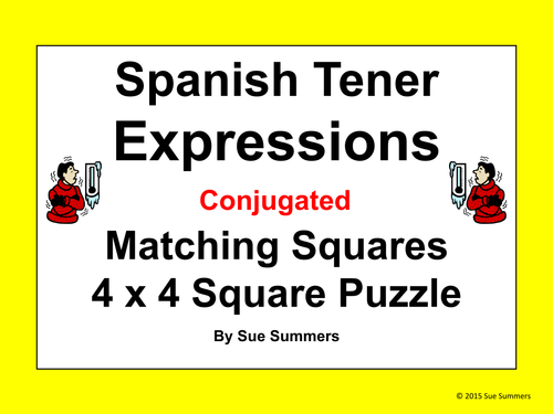 Spanish Tener Expressions Conjugated 4 x 4 Matching Squares Puzzle