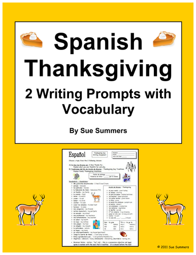 Spanish Thanksgiving Vocabulary Writing Assignment - 2 Writing Prompts