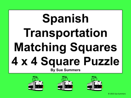 Spanish Transportation 4 x 4 Matching Squares Puzzle - Transporte