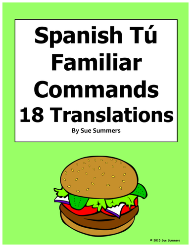 Spanish Tú Informal Commands Sentence Translations with Adverbs