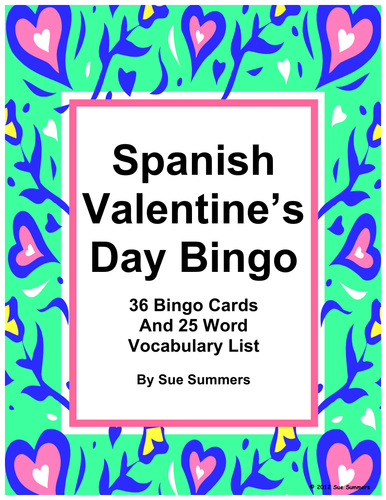Spanish Valentine's Day Bingo - 36 Game Cards and Vocabulary