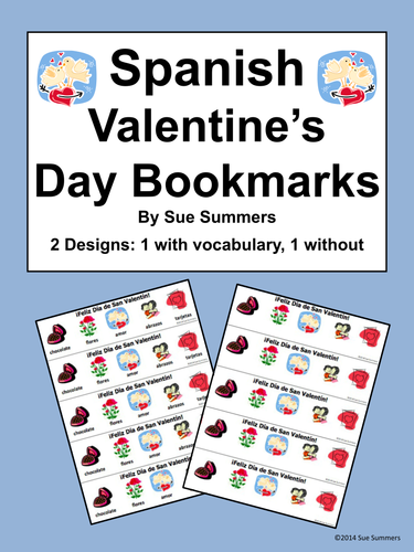 Spanish Valentine's Day Bookmarks - With and Without Vocabulary Words