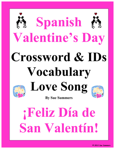 Spanish Valentine's Day Crossword, Song, Picture IDs & Card Vocabulary
