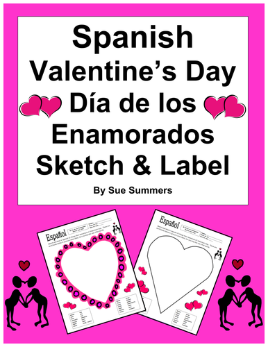 Spanish Valentine's Day Sketch and Label Activity - 2 Designs