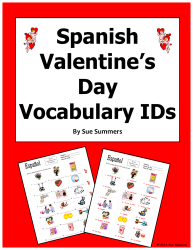 Spanish Valentine's Day Vocabulary IDs Worksheet - El Dia de San Valentin