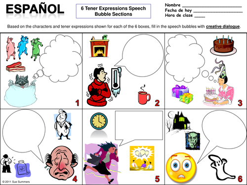 Spanish Tener Expressions Worksheet Speech Bubble Creative Writing Assignment