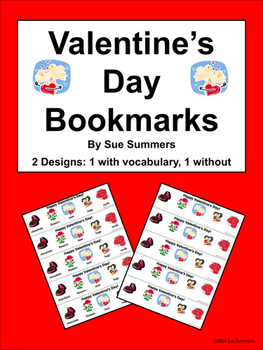 Valentine's Day Bookmarks - With and Without Vocabulary Words