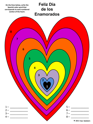 Spanish Valentine's Day Color by Number Activities - San Valentin