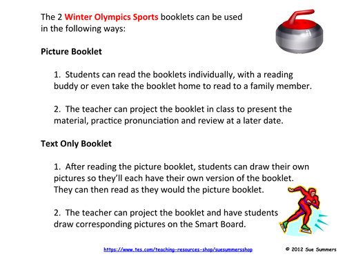 Winter Olympic Sports in English - 2 Emergent Readers