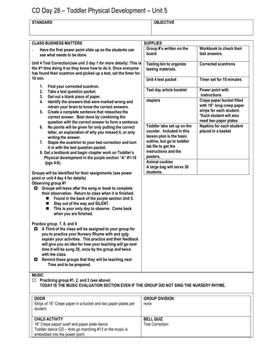 Child Development Unit 5 Day 1 Lesson Plan Toddler Physical Development Teaching Resources