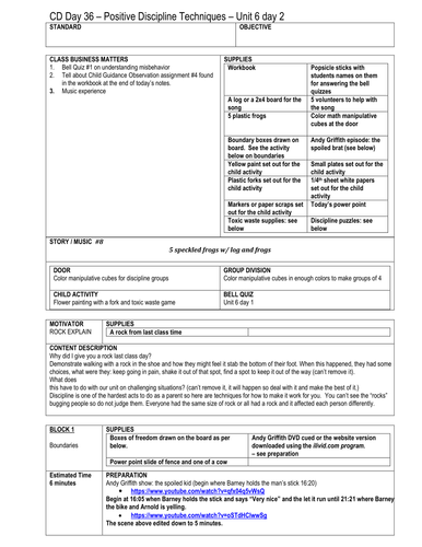 Child Development Unit 6 Day 2 Lesson Plan Positive Discipline Techniques Teaching Resources