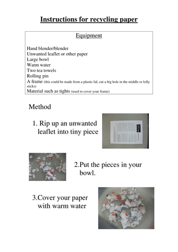 Instructions for recycling paper / making your own paper