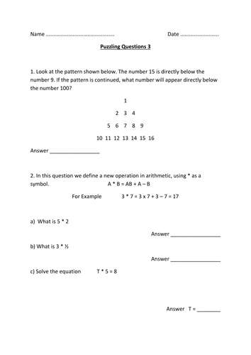 Puzzling Questions (Math)