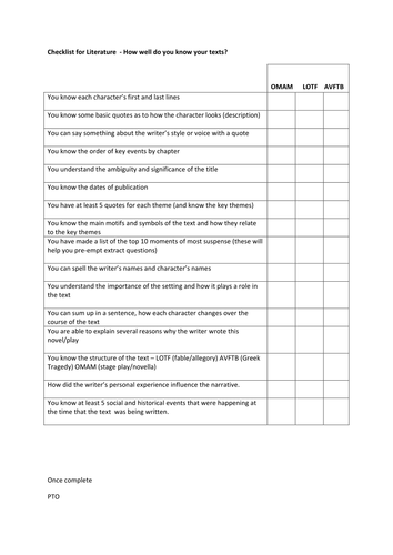 WJEC literature revision sheets